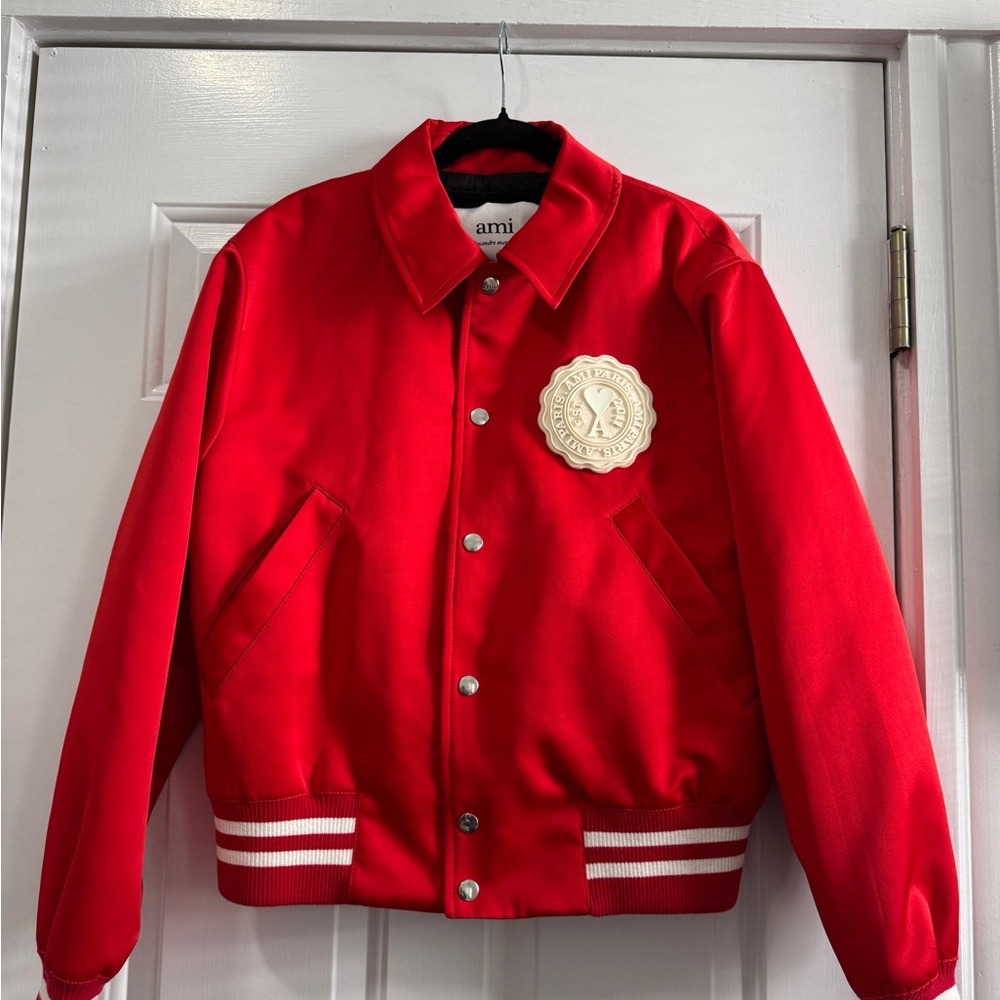 Ami Red Varsity Jacket with Cream Patch